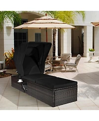 Outdoor Adjustable Cushioned Chaise Lounge Chair with Folding Canopy