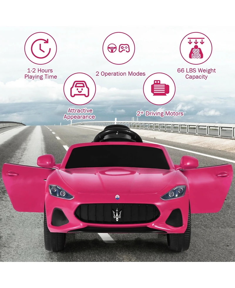 Gymax 12V Kids Ride On Car Maserati GranCabrio Licensed w/ Remote Control& Lights Pink