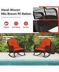 Sugift Patio Rattan Rocking Chair with Seat Back Cushions and Waist Pillow