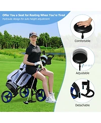 3 Wheel Folding Golf Push Cart with Seat Scoreboard and Adjustable Handle