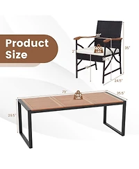 Costway 9 Pieces Patio Rattan Dining Set with Acacia Wood Table, 1.9" Umbrella Hole