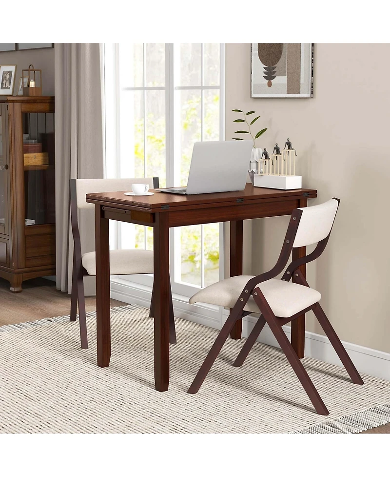 Kitchen Table Set for 2 with Expandable Dining Upholstered Folding Chairs