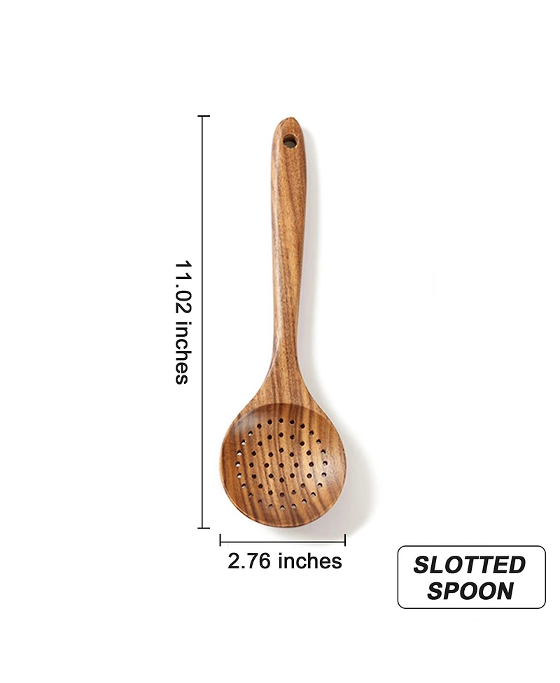 Sugift 9-Piece Natural Teak Wooden Kitchen Utensils Set
