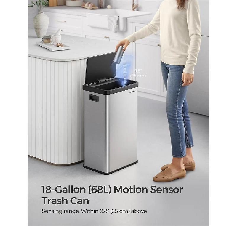 Slickblue Motion Sensor 18-Gallon Trash Can for Hands-Free, Efficient Waste Management