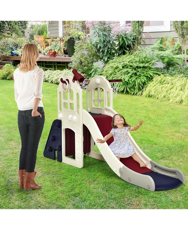 Inolait 6-in-1 Toddler Climber Slide Playset with Basketball Hoop