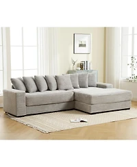 Streamdale Furniture Cozy Grey Corduroy L-Shaped Sofa with Chaise, Armrests, and Pillows