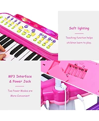 Gymax Kids Electronic Keyboard Piano MP3 Input 37 Key Microphone Stool Toy