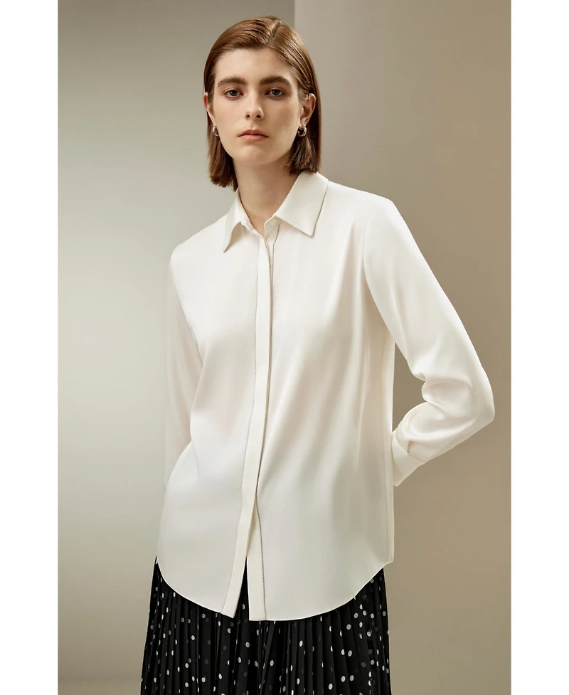 Beaded Chain Silk Shirt for Women