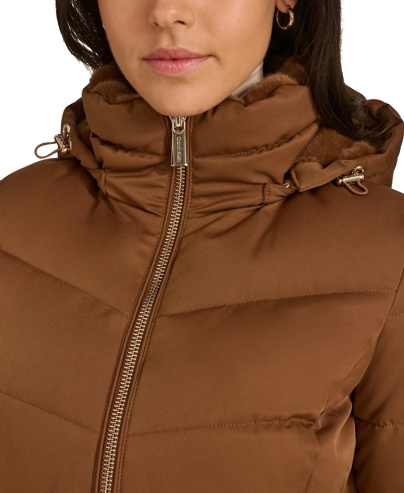 Calvin Klein Women's Faux-Fur-Lined Hooded Puffer Coat