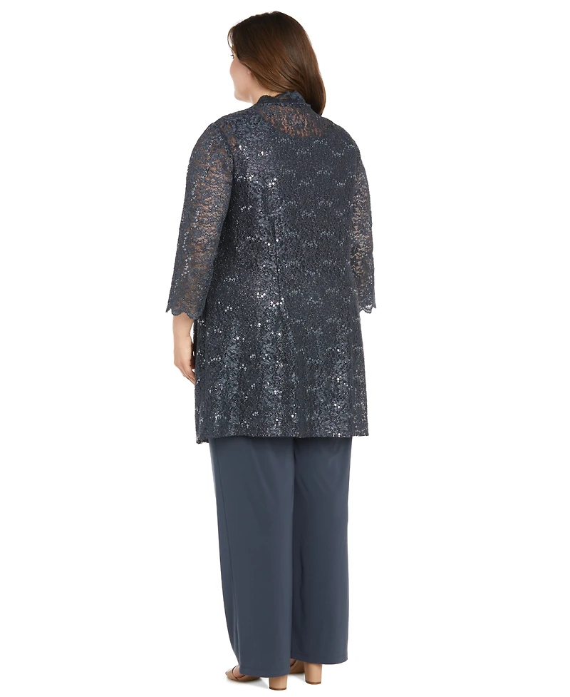 R & M Richards Plus Size Embellished Jacket, Sleeveless Top and Pants Set