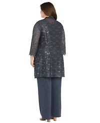 R & M Richards Plus Size Embellished Jacket, Sleeveless Top and Pants Set