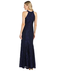 R & M Richards Women's Glitter Lace Halter Gown