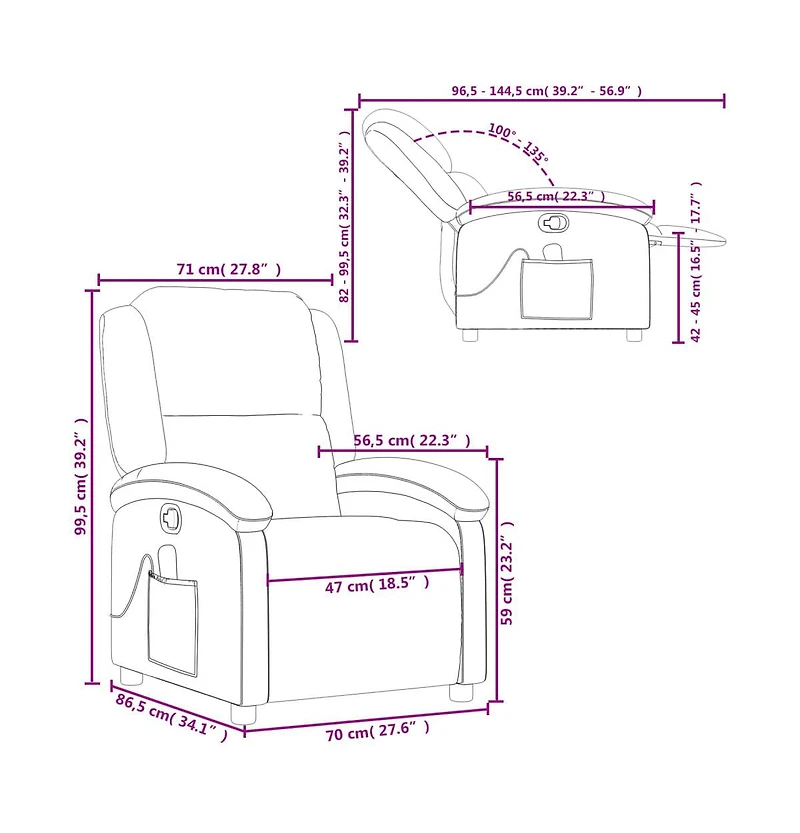 vidaXL Massage Recliner Chair Gray Real Leather