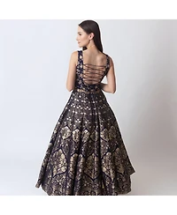 Raas Women's Blue and Gold Brocade Gown