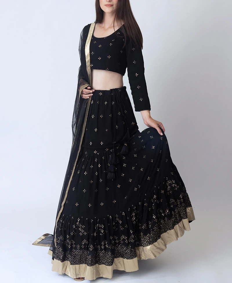 Raas Women's Black Full Sleeve Lehenga Choli Embellished with Sequins