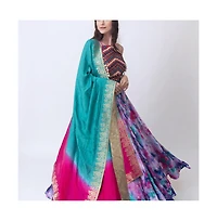 Raas Women's Hand Tie Dyed Lehenga Choli Set with Heavy Mirror Work Blouse