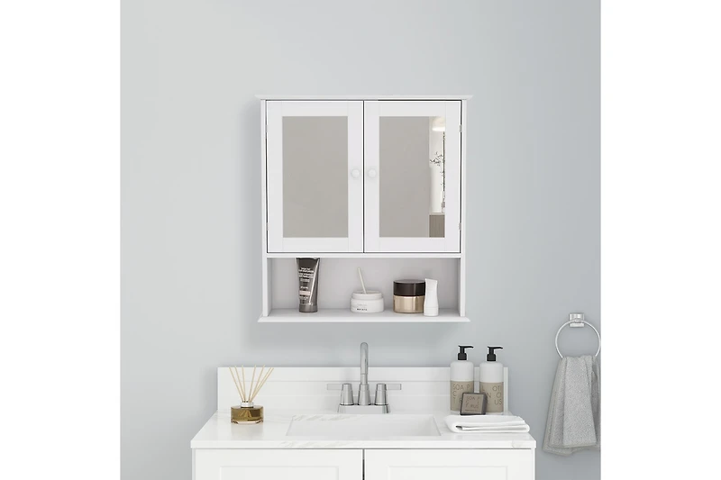 Casainc 21.65'' W 22.83'' H Surface Framed Wall Mounted Bathroom Cabinet Mirror Adjustable Shelves