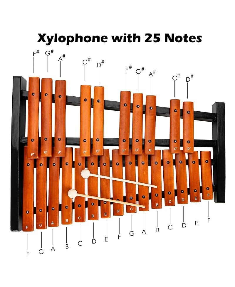 Sugift 25 Notes Xylophone Wooden Percussion Educational Instrument with 2 Mallets