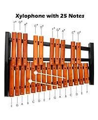 Sugift 25 Notes Xylophone Wooden Percussion Educational Instrument with 2 Mallets