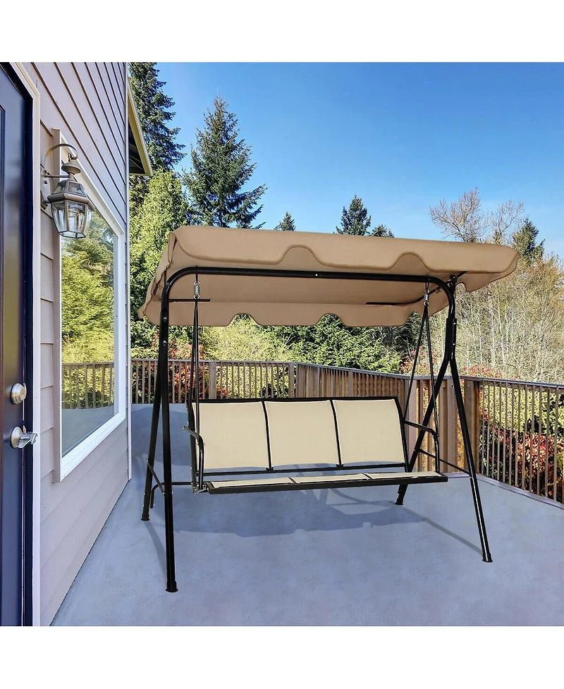 Sugift 3 Person Steel Frame Patio Swing with Polyester Angle and Adjustable Canopy