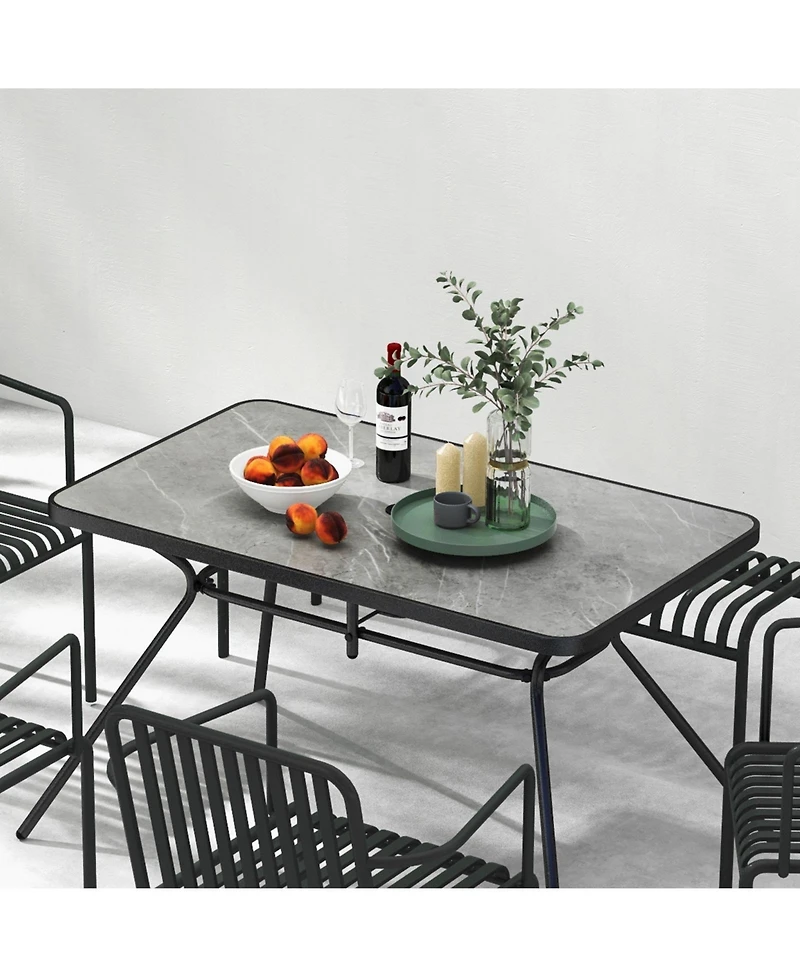 Sugift 49 Inch Patio Rectangle Dining Table with Umbrella Hole