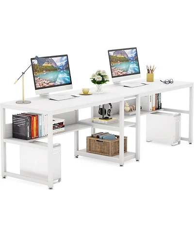 Tribesigns Two Person Desk with Bookshelf, 78.7 Computer Office Double for Person,Writing Workstation Shelf Home
