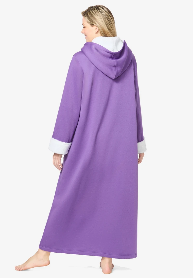 Dreams & Co. Women's Plus Sherpa-Lined Long Hooded Robe