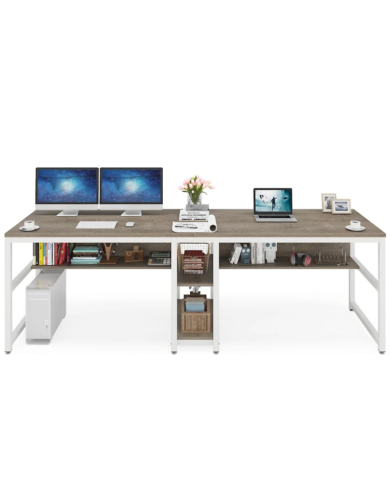 Tribesigns Two Person Desk with Bookshelf, 78.7 Computer Office Double for Person,Writing Workstation Shelf Home