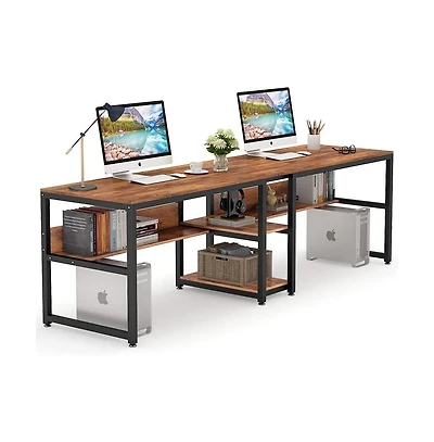 Tribesigns Two Person Desk with Bookshelf, 78.7 Computer Office Double Desk for Two Person,Writing Desk Workstation with Shelf for Home Office