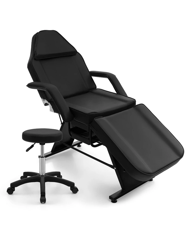 Sugift 72 Inch Massage Bed with Hydraulic Stool Removable Headrest and Storage Boxes-Black