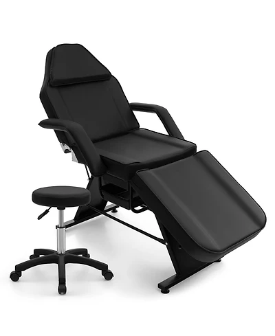 Sugift 72 Inch Massage Bed with Hydraulic Stool Removable Headrest and Storage Boxes-Black