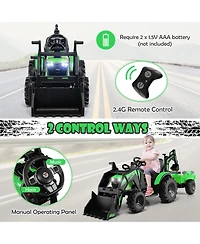 Gymax 3-in-1 Kids Ride On Excavator Bulldozer 12V Electric Tractor Remote w/ Trailer Yellow