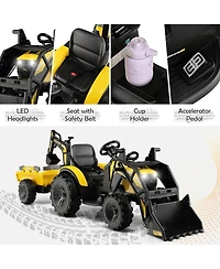 Gymax 3-in-1 Kids Ride On Excavator Bulldozer 12V Electric Tractor Remote w/ Trailer Yellow