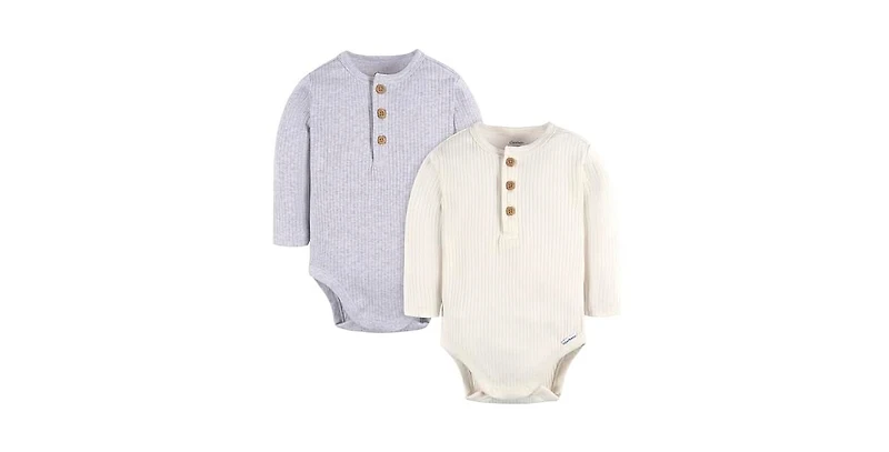 Gerber Baby Boys Long Sleeve Henley Style Onesies Bodysuits, 2-pack