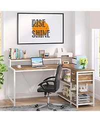 Tribesigns 55-inches Reversible L Shaped Desk with Drawer, Modern White Corner Home Office Table, Wooden and Metal Pc