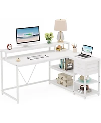 Tribesigns 55-inches Reversible L Shaped Desk with Drawer, Modern White Corner Home Office Table, Wooden and Metal Pc