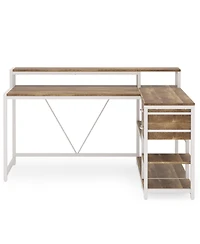 Tribesigns 55-inches Reversible L Shaped Desk with Drawer, Modern White Corner Home Office Table, Wooden and Metal Pc