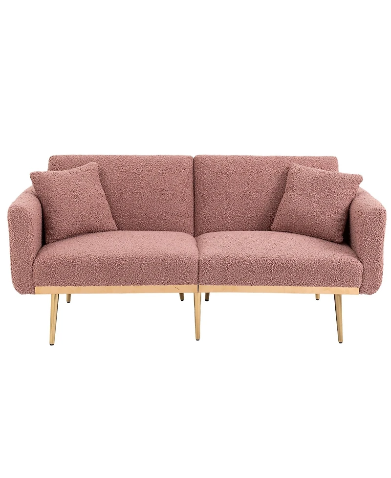 Mondawe Beige Velvet sofa , Accent .loveseat with metal feet