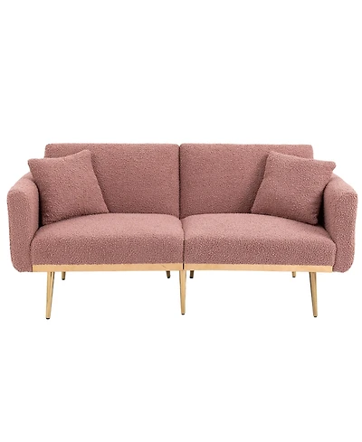 Mondawe Beige Velvet sofa , Accent .loveseat with metal feet