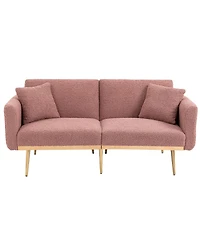Mondawe Beige Velvet sofa , Accent .loveseat with metal feet