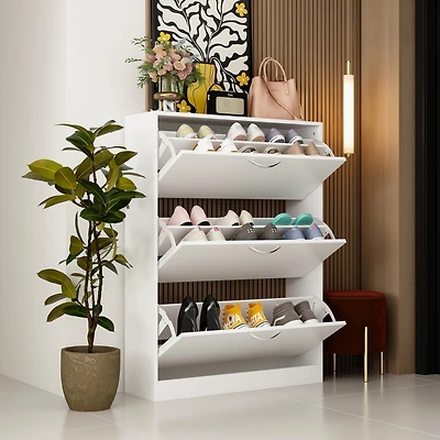 Homsee White Wooden Shoe Storage Cabinet,Fashion Shoes Cabinet with 3-Drawers