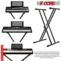5 Core Keyboard Stand Double X Style Adjustable Piano Riser + Keyboard Piano Bench