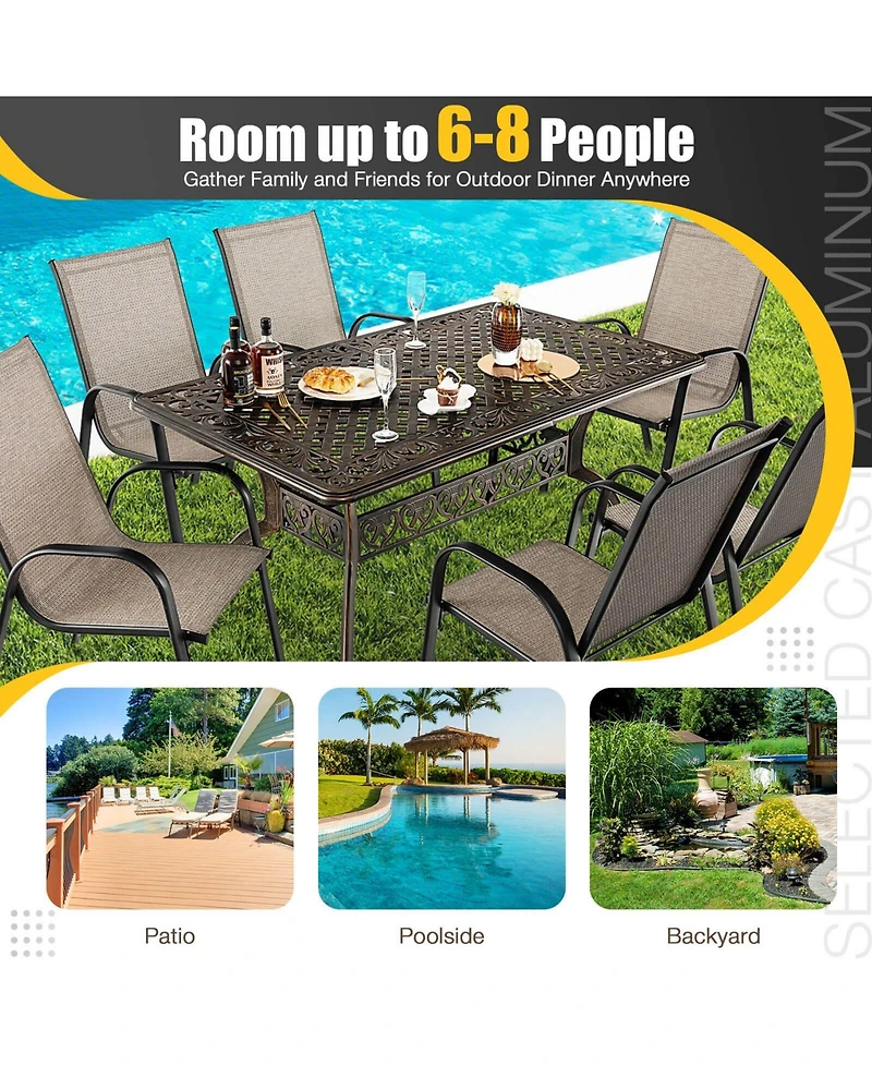 Sugift 59 Inch Aluminum Patio Dining Table with Umbrella Hole fot 6 Persons