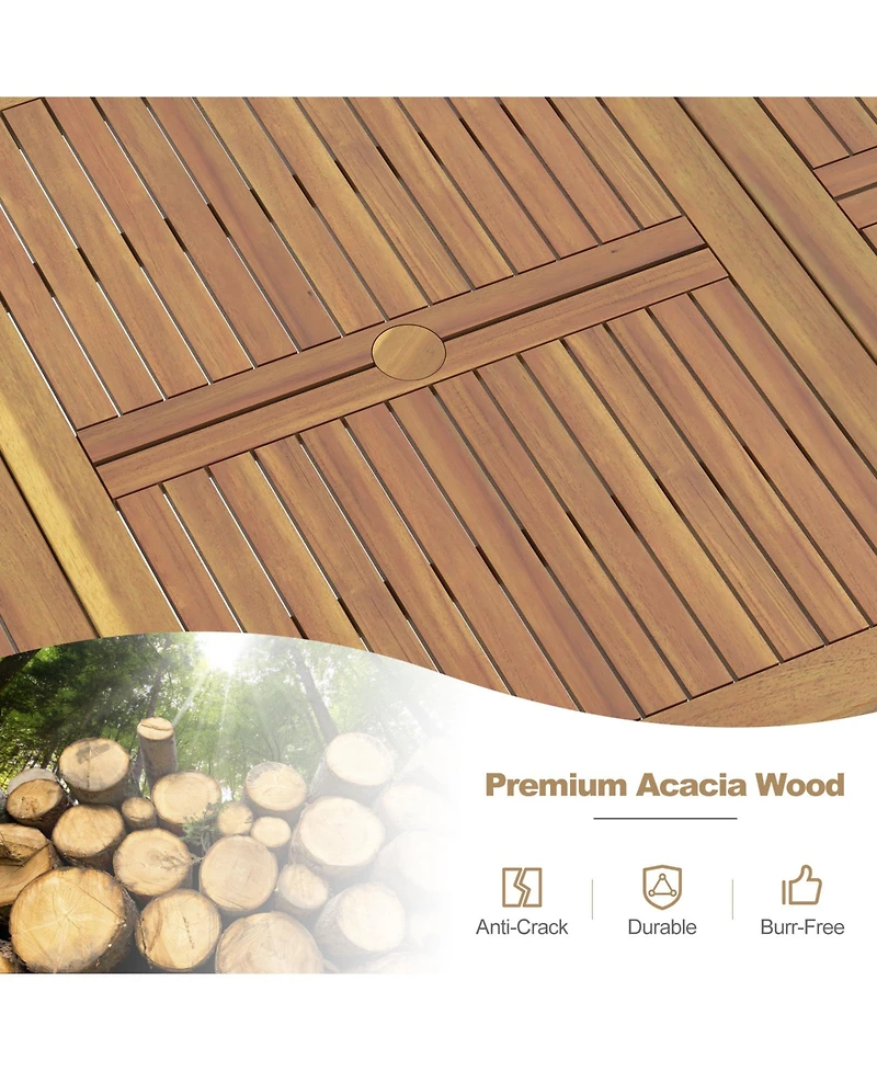 79" Acacia Wood Patio Table 8-Person Outdoor Dining Table with Umbrella Hole