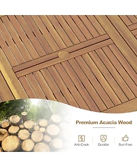 79" Acacia Wood Patio Table 8-Person Outdoor Dining Table with Umbrella Hole