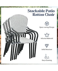 Sugift Set of 4 Patio Rattan Stackable Dining Chair with Armrest for Garden
