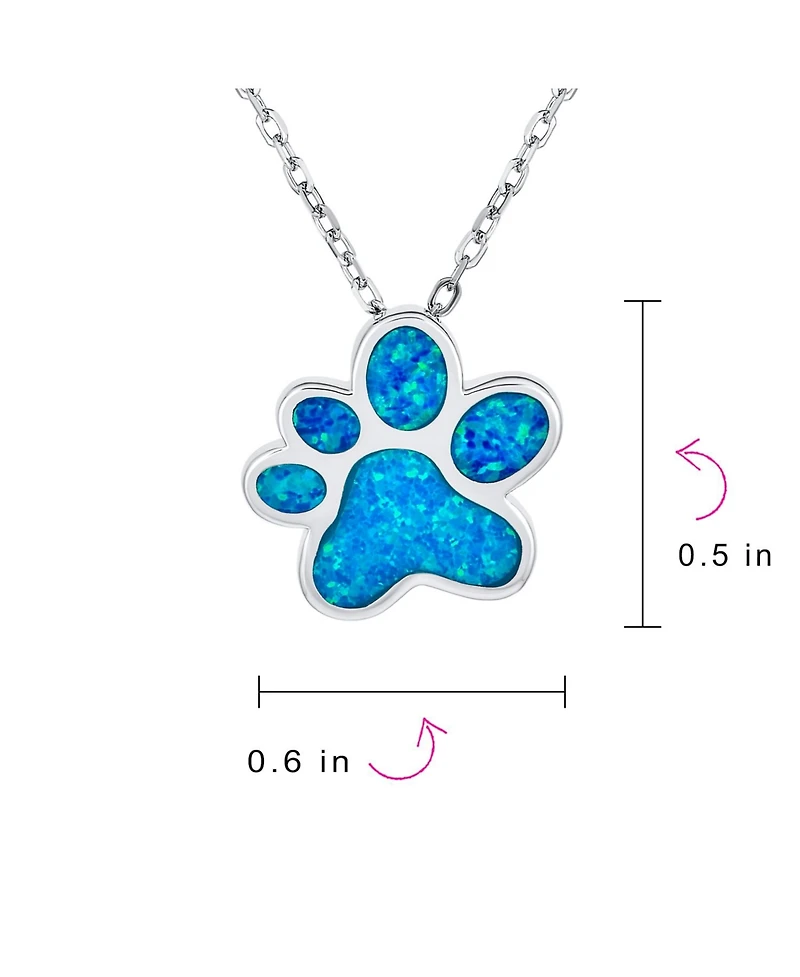 Bling Jewelry Bff Best Friend Animal Pet Lover Bff Synthetic Blue Opal Inlay Cat Dog Puppy Paw Print Necklace Pendant Sterling Silver