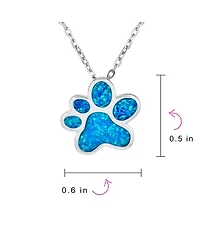 Bling Jewelry Bff Best Friend Animal Pet Lover Bff Synthetic Blue Opal Inlay Cat Dog Puppy Paw Print Necklace Pendant Sterling Silver