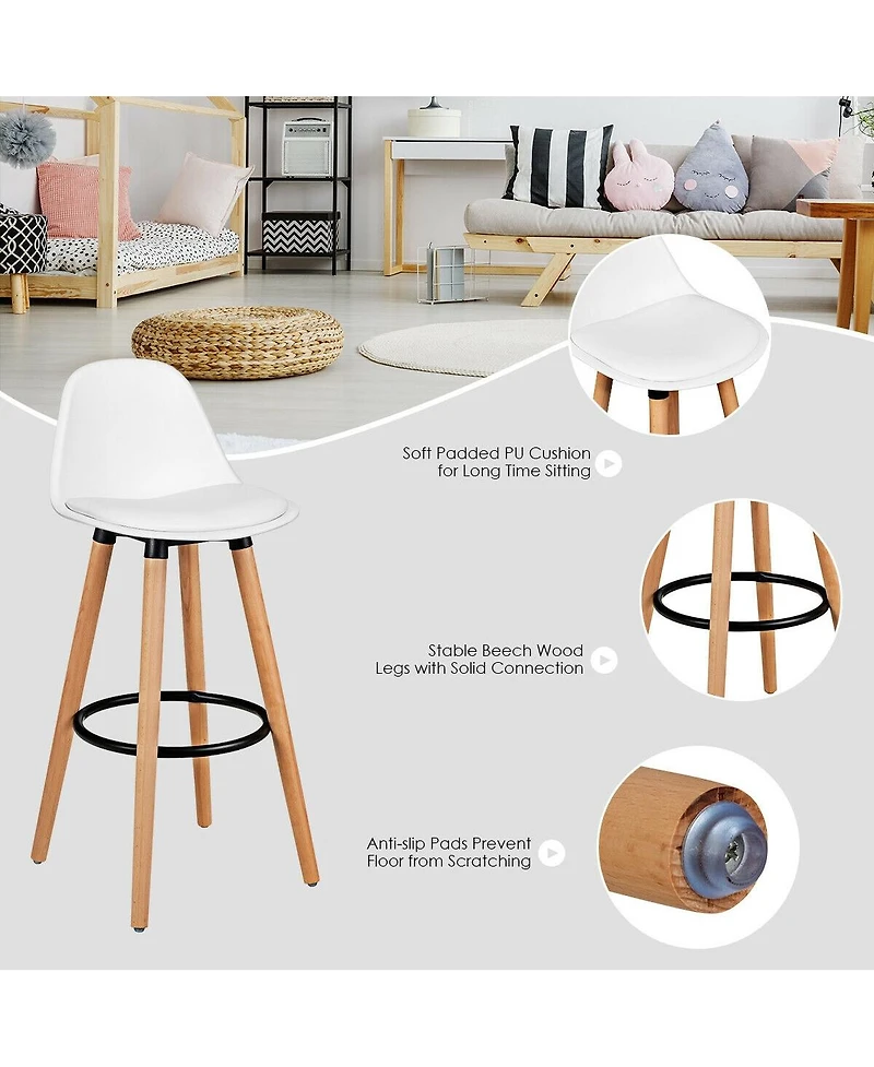Sugift 2 Pieces Mid-Century Barstool 28.5 Inch Dining Pub Chairs