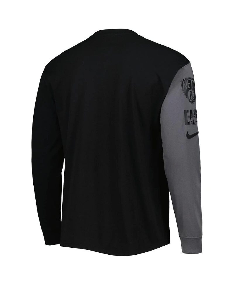 Nike Men's Black Brooklyn Nets Courtside Versus Flight MAX90 Long Sleeve T-Shirt
